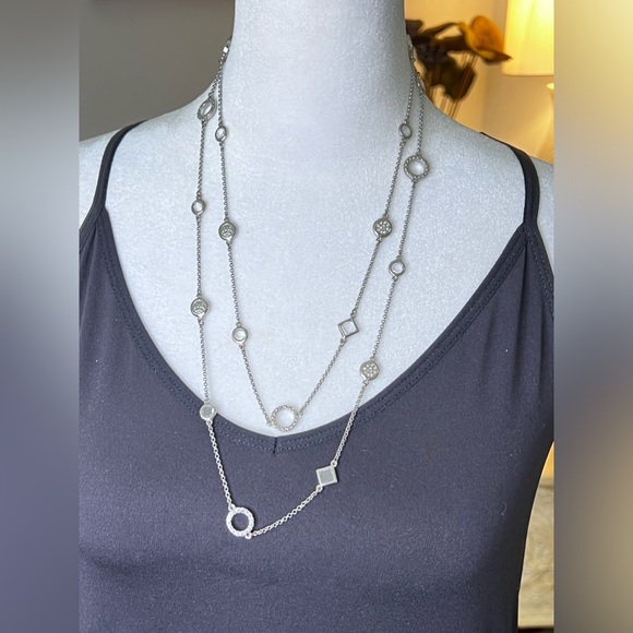 Lia Sophia Sultry Cut Crystals & Silver Rings Long Necklace - Picture 3 of 5